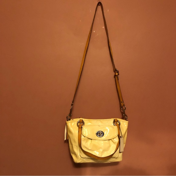 Coach Leah Embossed patent leather light yellow small tote bag - Picture 7 of 11